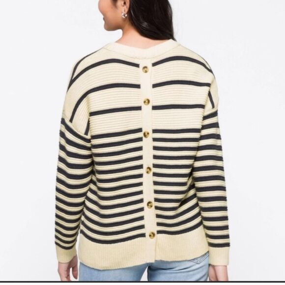 🤍 MSRP $98 Madewell Greensboro Beige Stripe Button-Back Sweater – Size Small 🤎 - Picture 4 of 11